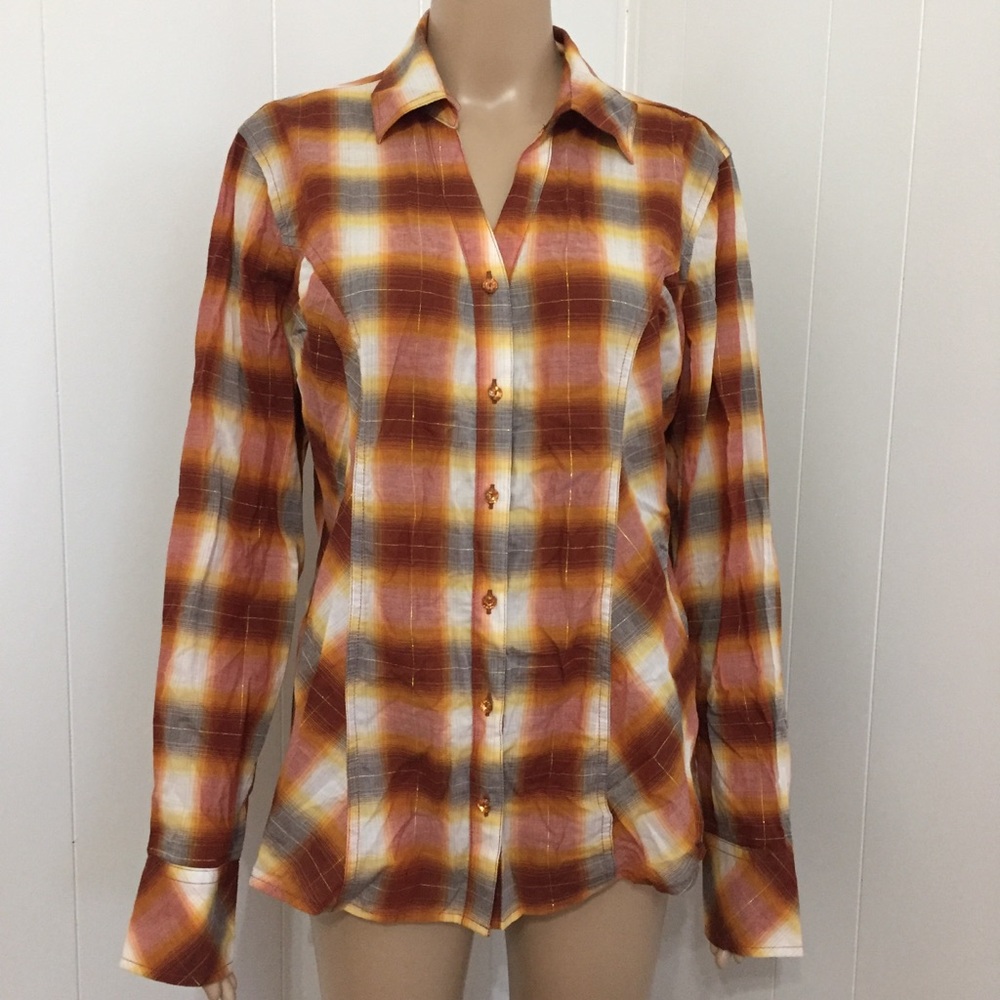 Cato Large Long Sleeve Plaid Button Front
